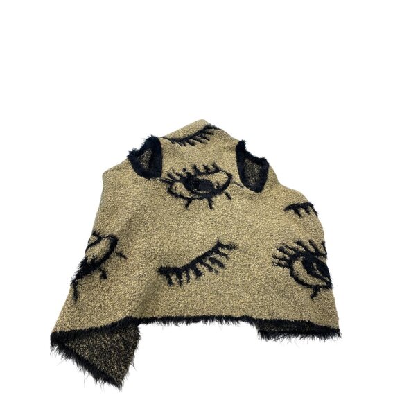 Tempo Paris womans beige black Eye-Pattern Poncho Shawl size M/L SKU 9292 - Picture 12 of 12